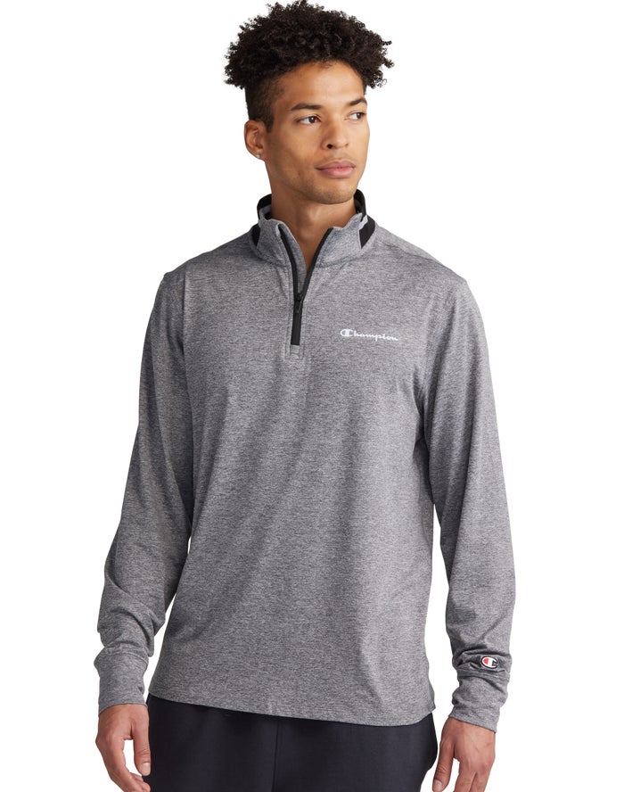 Champion Mens Sweatshirt NZ - City Sport 1/4 Zip Script Logo Grey ( 6457-XJLQC )